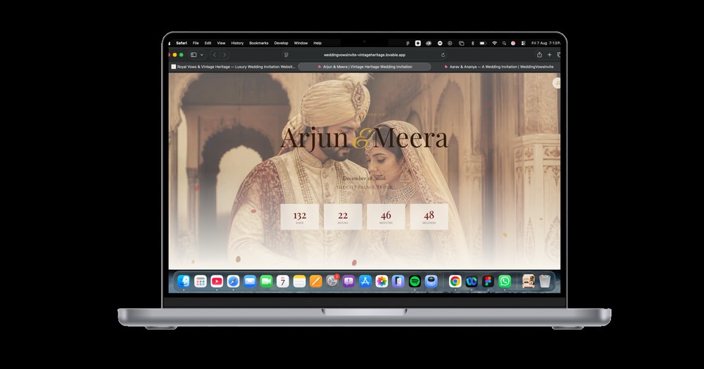 Vintage Heritage advanced wedding invitation website with RSVP dashboard preview